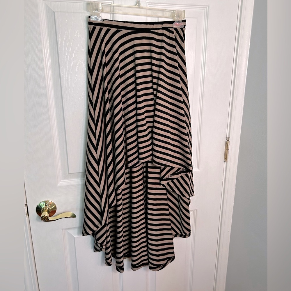 Poof! Steam Punk Asymmetrical Beige/Black Striped Skirt